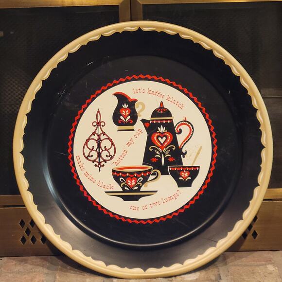 Vintage Large Round Kaffee Klatch Tray Coffee Pot, Metal 19" German Decor - Picture 2 of 4